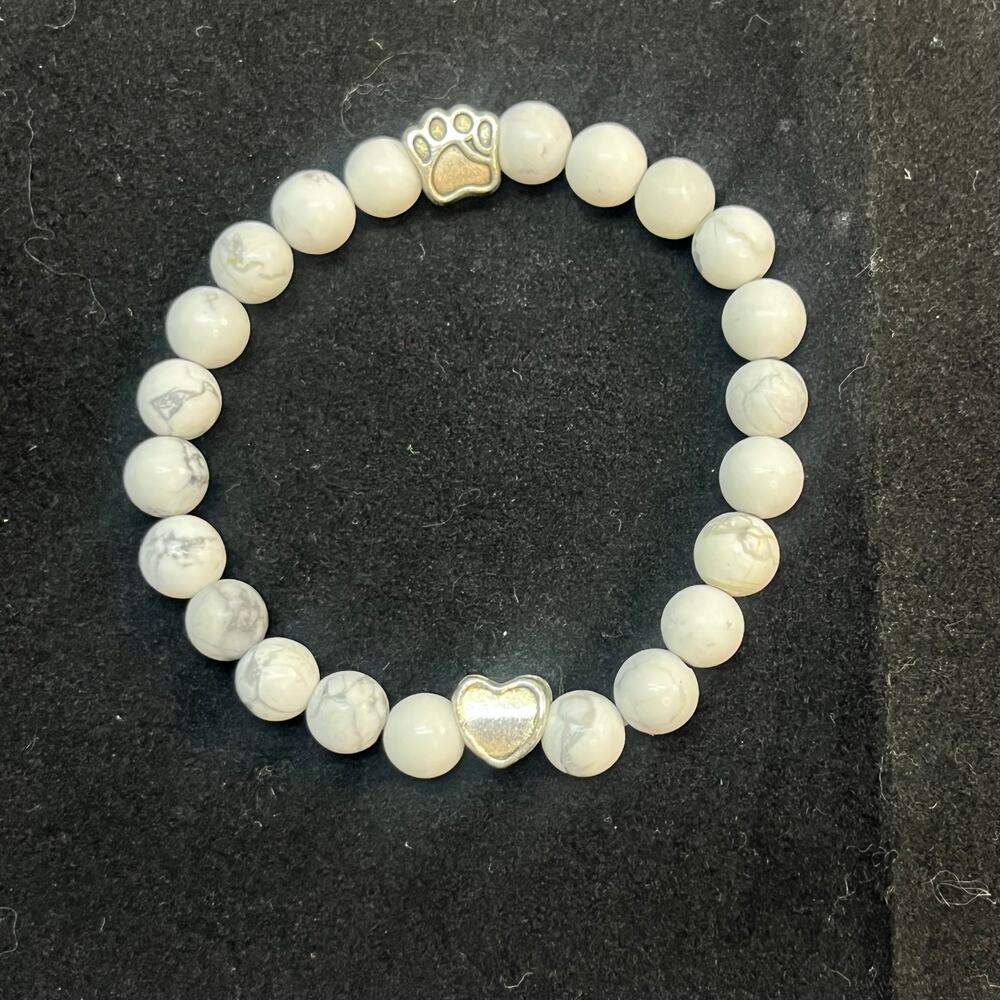 White turquoise stone paw bracelet summer‎ dog paw print marble